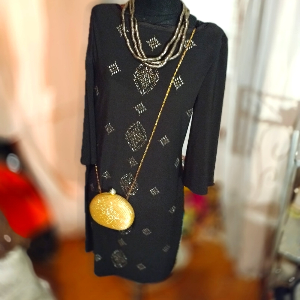 WHBM knit dress midi long sleeve embellished